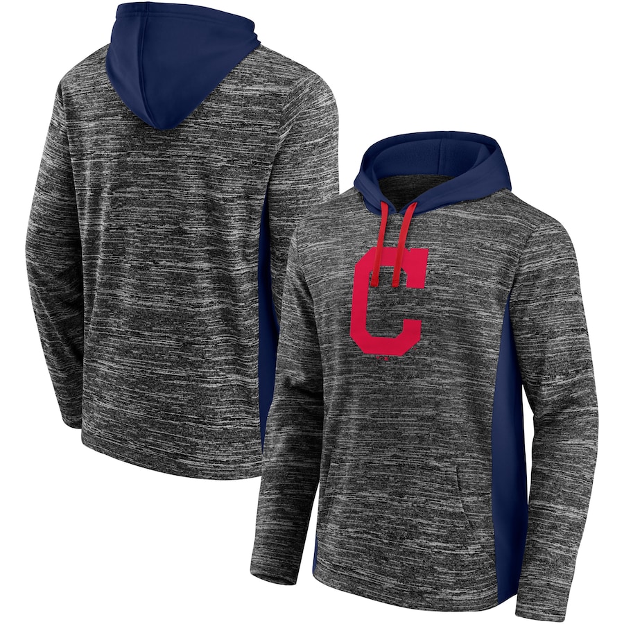 Men's Cleveland Indians Gray/Navy Instant Replay Colorblock Pullover Hoodie Men's Cleveland Indians Gray/Navy Instant Replay Colorblock Pullover Hoodie