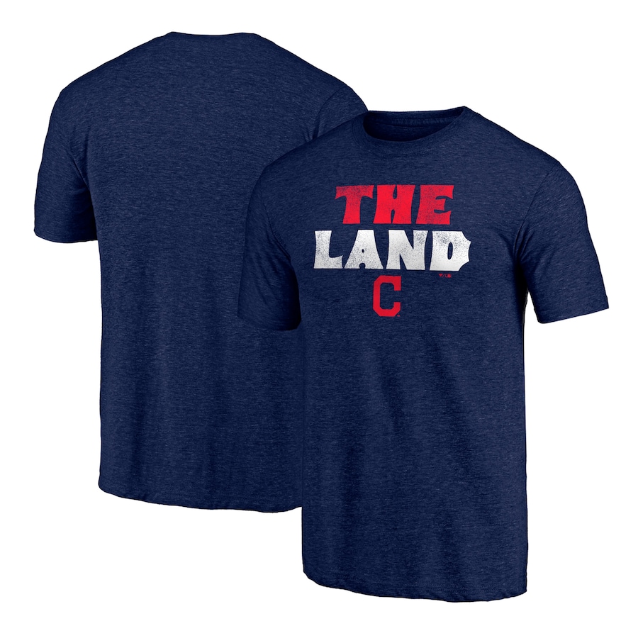 Men's Cleveland Indians Heathered Navy The Land Hometown Collection Tri-Blend T-Shirt Men's Cleveland Indians Heathered Navy The Land Hometown Collection Tri-Blend T-Shirt