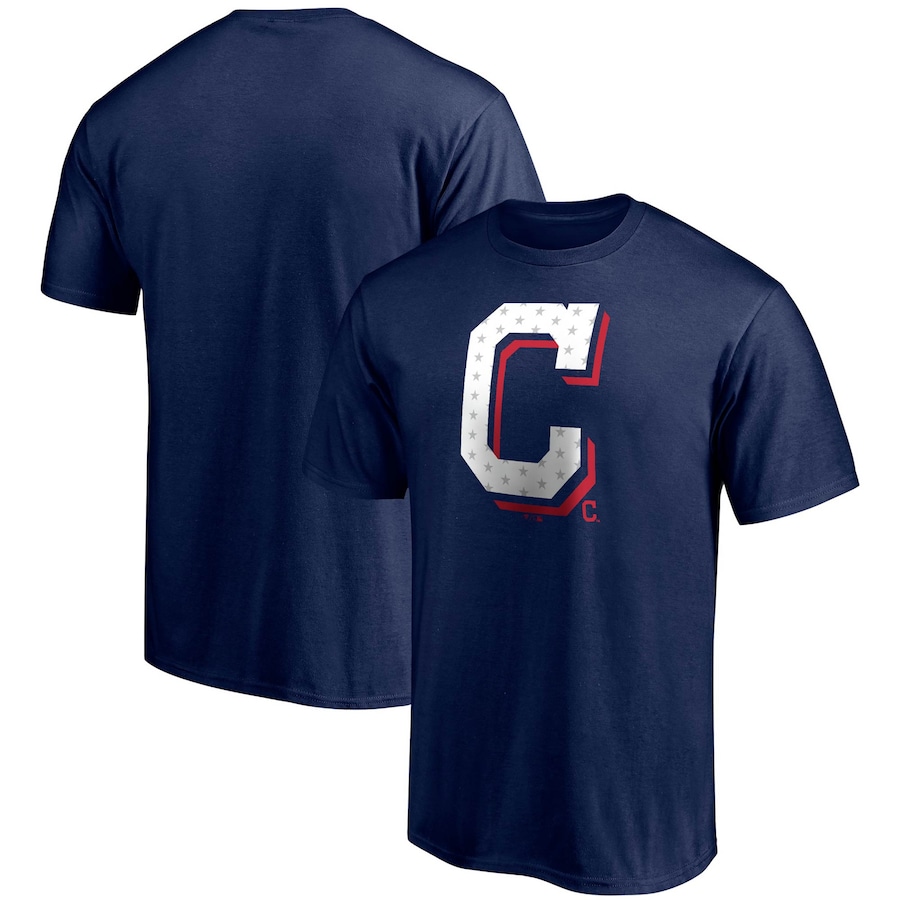 Men's Cleveland Indians Navy Red White and Team Logo T-Shirt Men's Cleveland Indians Navy Red White and Team Logo T-Shirt