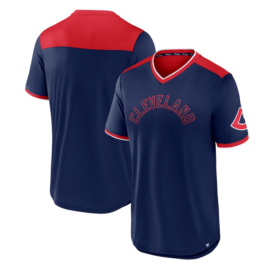 Men's Cleveland Indians Navy/Red Cooperstown Collection True Classics Walk-Off V-Neck T-Shirt Men's Cleveland Indians Navy/Red Cooperstown Collection True Classics Walk-Off V-Neck T-Shirt