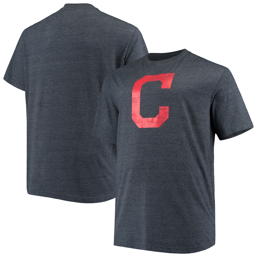 Men's Cleveland Indians Heathered Navy Distressed Team Logo Tri-Blend T-Shirt Men's Cleveland Indians Heathered Navy Distressed Team Logo Tri-Blend T-Shirt