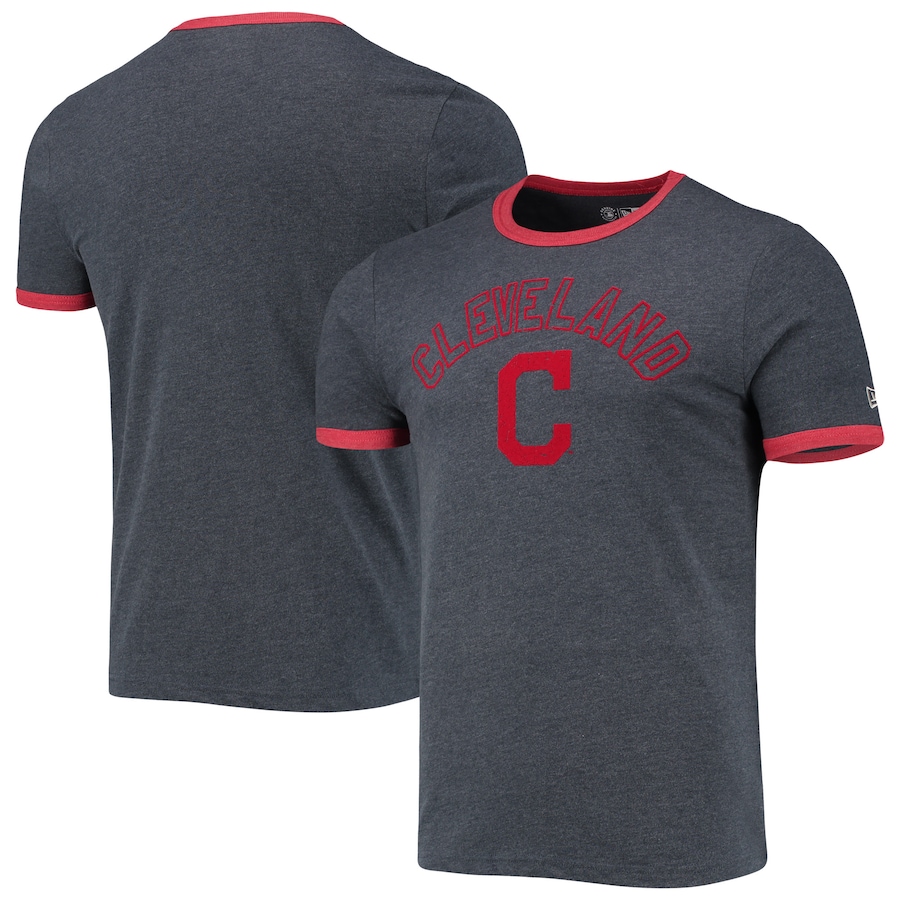 Men's Cleveland Indians New Era Heathered Navy Brushed Ringer T-Shirt Men's Cleveland Indians New Era Heathered Navy Brushed Ringer T-Shirt