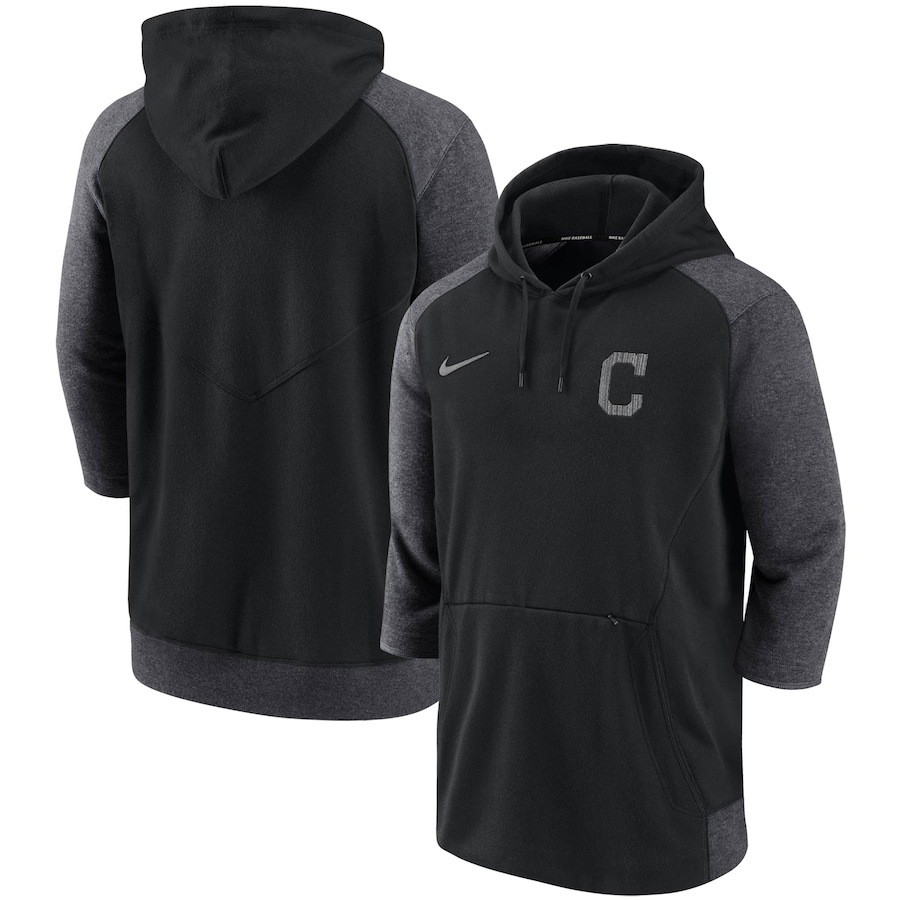 Men's Cleveland Indians Nike Black/Gray Authentic Collection Flux 3/4-Sleeve Pullover Hoodie Men's Cleveland Indians Nike Black/Gray Authentic Collection Flux 3/4-Sleeve Pullover Hoodie