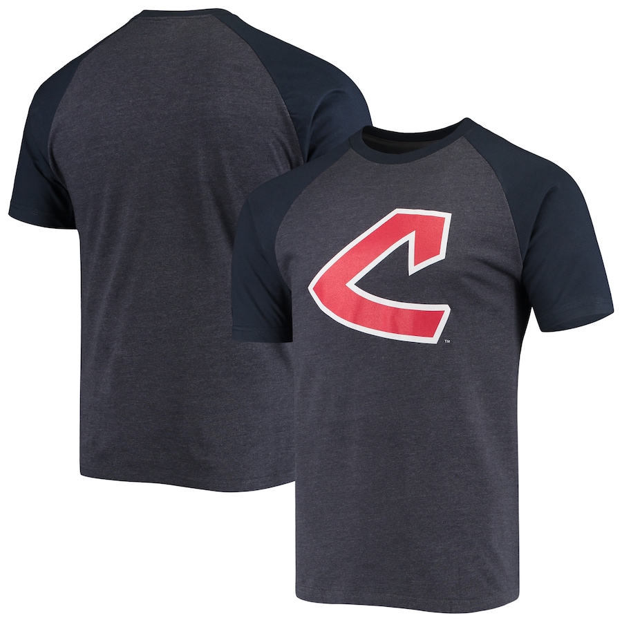 Men's Cleveland Indians Stitches Heathered Navy Raglan T-Shirt Men's Cleveland Indians Stitches Heathered Navy Raglan T-Shirt