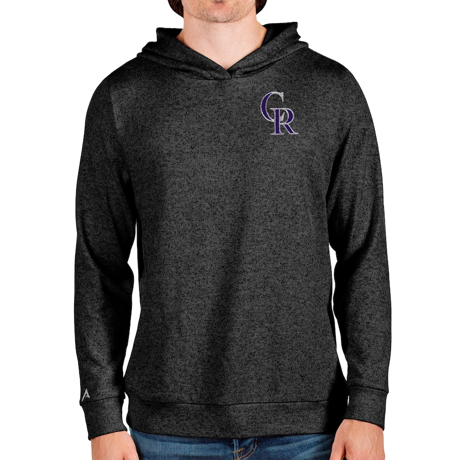 Men's Colorado Rockies Antigua Heathered Black Absolute Pullover Hoodie