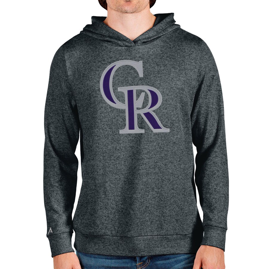 Men's Colorado Rockies Antigua Heathered Charcoal Team Logo Absolute Pullover Hoodie Men's Colorado Rockies Antigua Heathered Charcoal Team Logo Absolute Pullover Hoodie