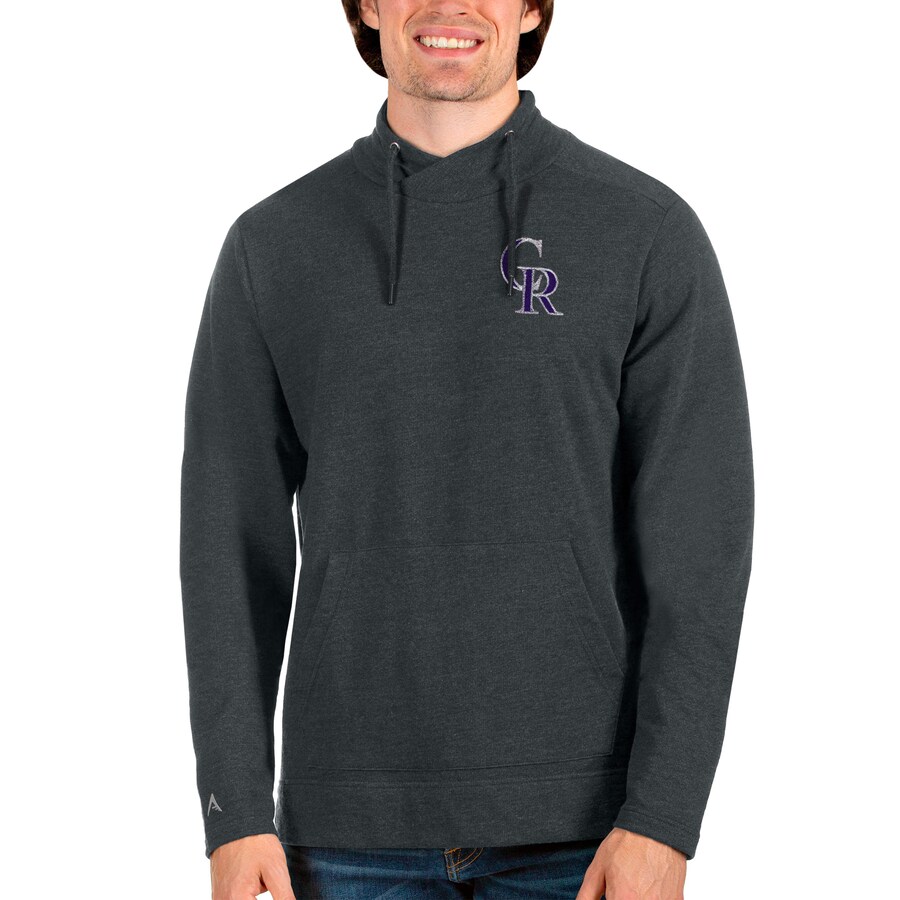 Men's Colorado Rockies Antigua Heathered Charcoal Team Reward Pullover Sweatshirt Men's Colorado Rockies Antigua Heathered Charcoal Team Reward Pullover Sweatshirt