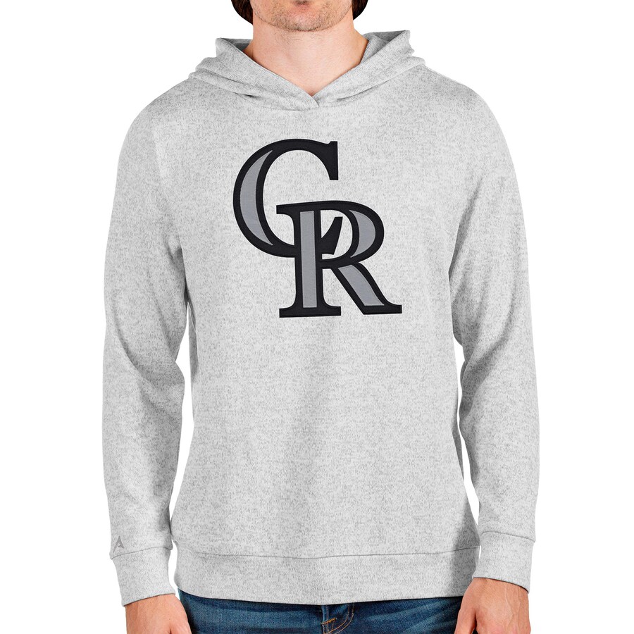 Men's Colorado Rockies Antigua Heathered Gray Team Logo Absolute Pullover Hoodie Men's Colorado Rockies Antigua Heathered Gray Team Logo Absolute Pullover Hoodie