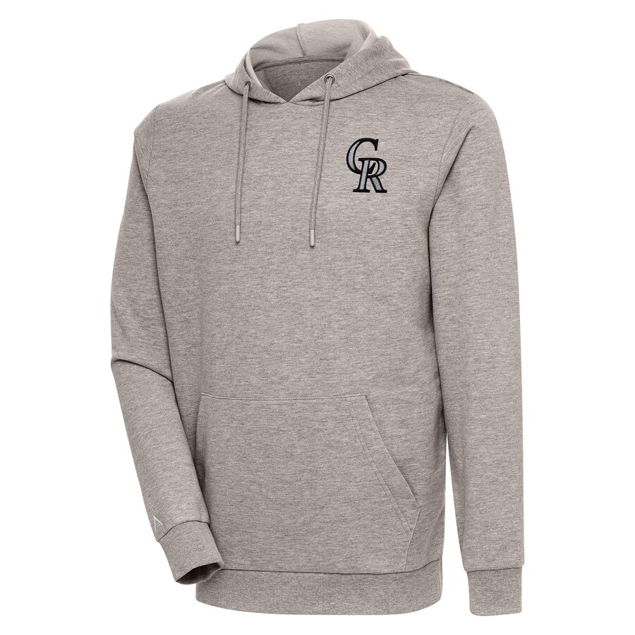 Men's Colorado Rockies Antigua Oatmeal Action Pullover Hoodie Men's Colorado Rockies Antigua Oatmeal Action Pullover Hoodie