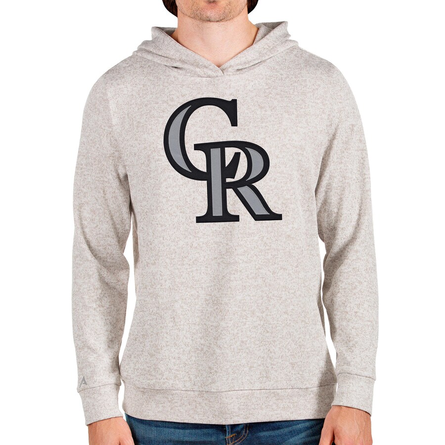 Men's Colorado Rockies Antigua Oatmeal Team Logo Absolute Pullover Hoodie Men's Colorado Rockies Antigua Oatmeal Team Logo Absolute Pullover Hoodie
