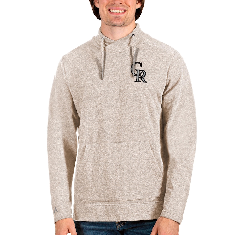 Men's Colorado Rockies Antigua Oatmeal Team Reward Pullover Sweatshirt Men's Colorado Rockies Antigua Oatmeal Team Reward Pullover Sweatshirt