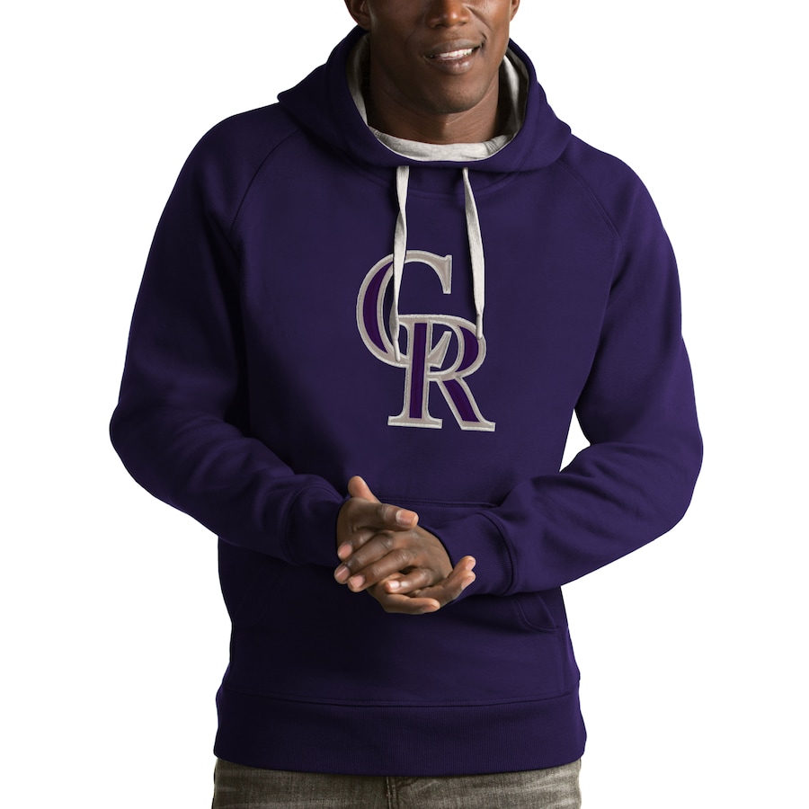 Men's Colorado Rockies Antigua Purple Victory Pullover Hoodie Men's Colorado Rockies Antigua Purple Victory Pullover Hoodie