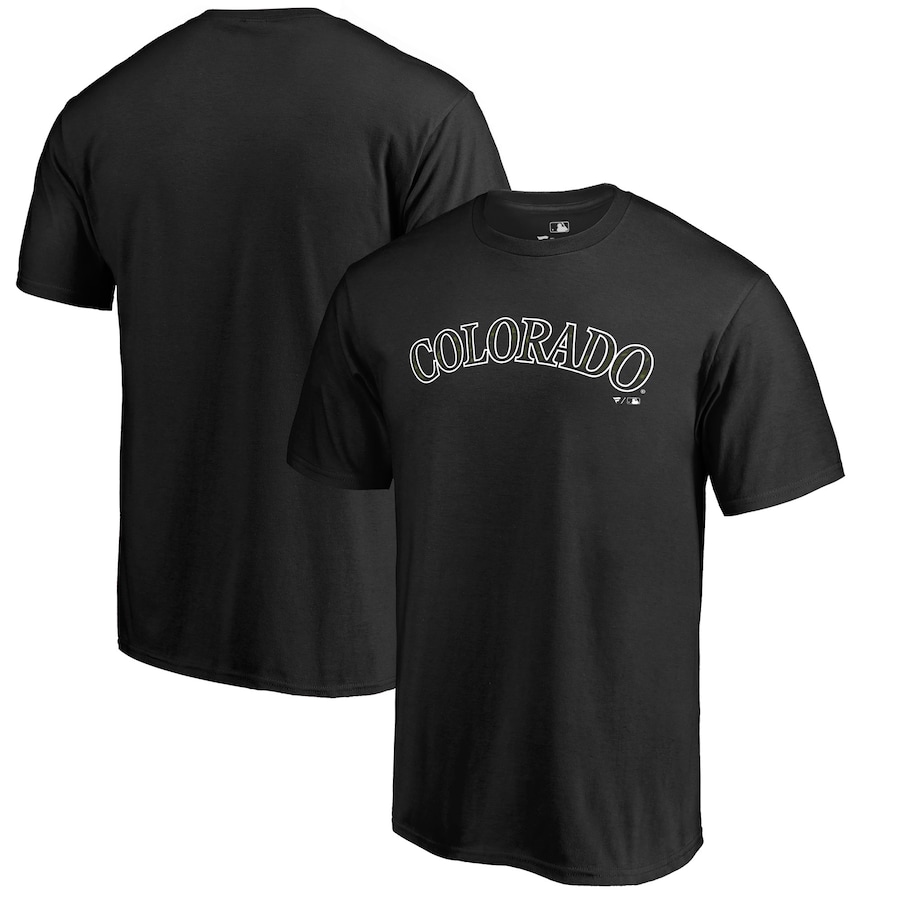 Men's Colorado Rockies Black Armed Forces Wordmark T-Shirt Men's Colorado Rockies Black Armed Forces Wordmark T-Shirt