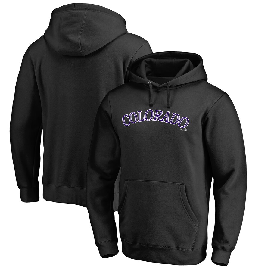 Men's Colorado Rockies Black Official Wordmark Fitted Pullover Hoodie Men's Colorado Rockies Black Official Wordmark Fitted Pullover Hoodie