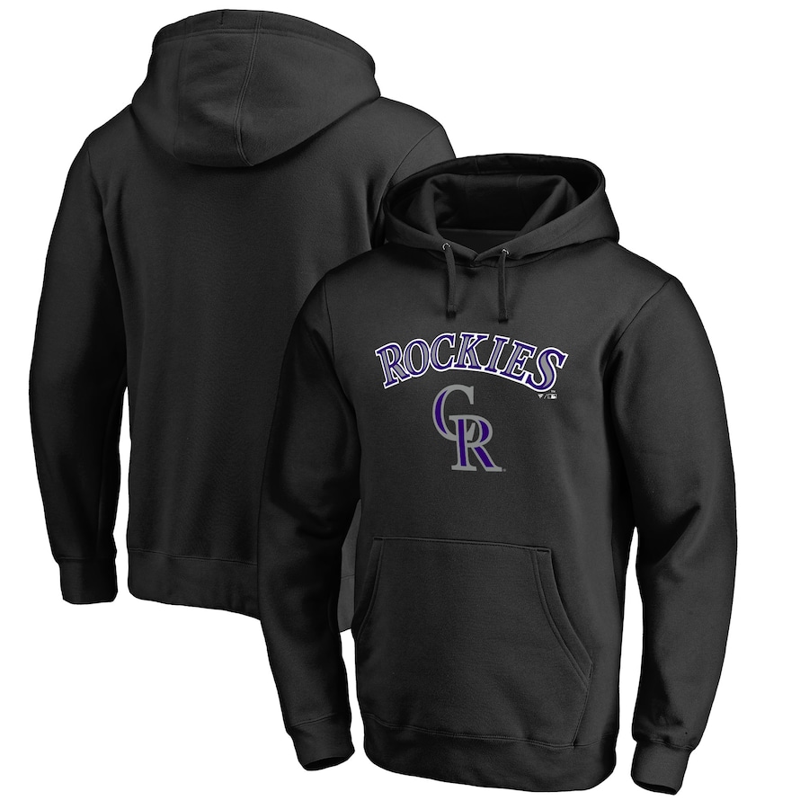 Men's Colorado Rockies Black Team Lockup Fitted Pullover Hoodie Men's Colorado Rockies Black Team Lockup Fitted Pullover Hoodie