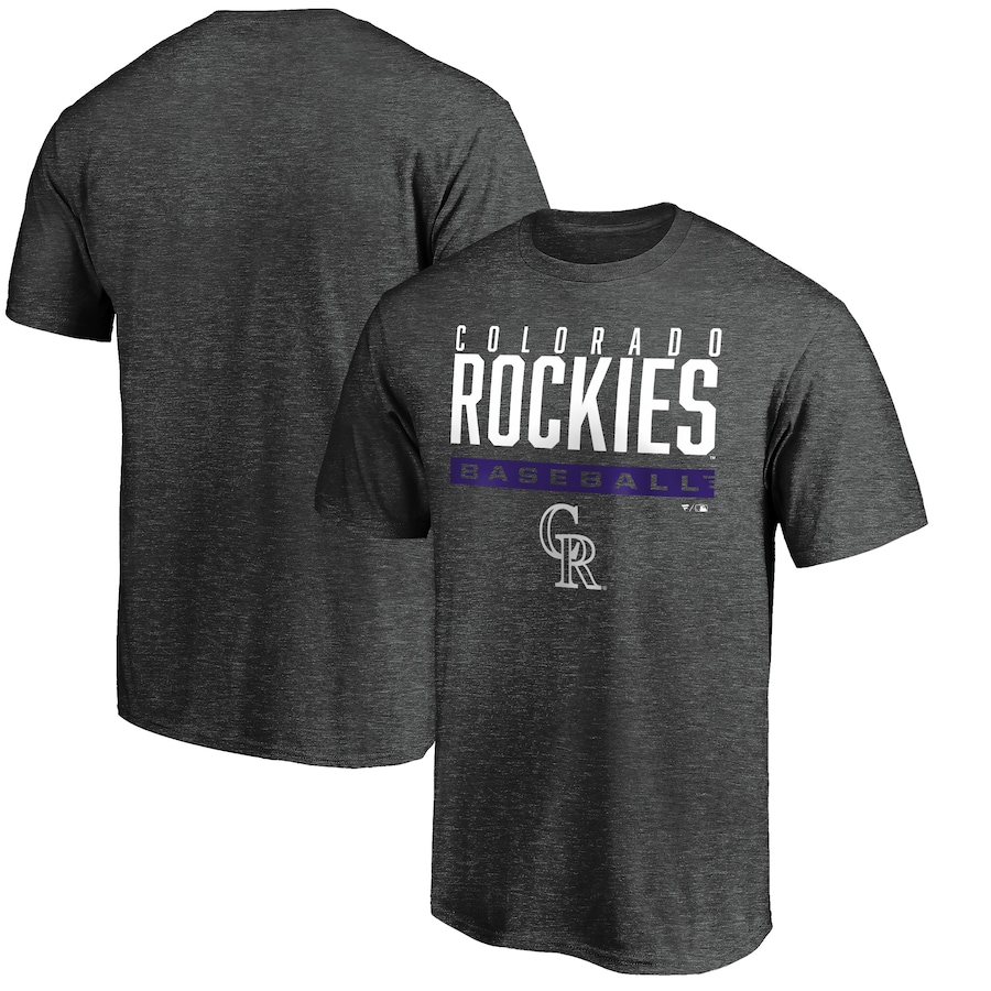 Men's Colorado Rockies Charcoal Win Stripe Logo T-Shirt
