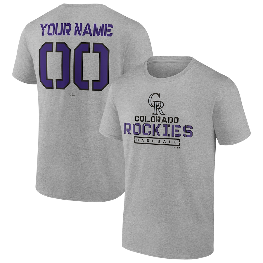 Men's Colorado Rockies Heather Gray Evanston Stencil Personalized T-Shirt Men's Colorado Rockies Heather Gray Evanston Stencil Personalized T-Shirt