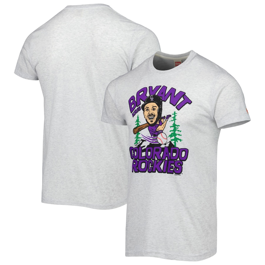 Men's Colorado Rockies Kris Bryant Homage Gray Caricature Tri-Blend T-Shirt Men's Colorado Rockies Kris Bryant Homage Gray Caricature Tri-Blend T-Shirt