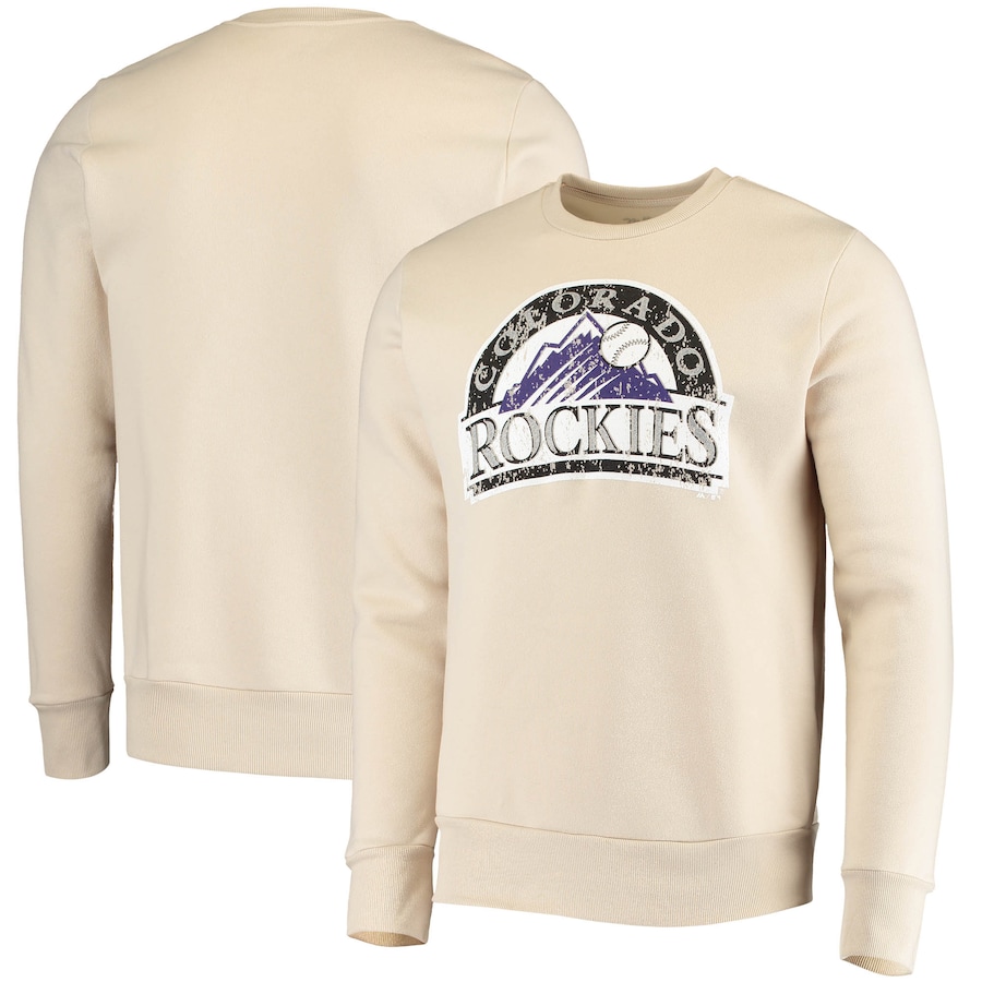 Men's Colorado Rockies Majestic Threads Oatmeal Fleece Pullover Sweatshirt Men's Colorado Rockies Majestic Threads Oatmeal Fleece Pullover Sweatshirt