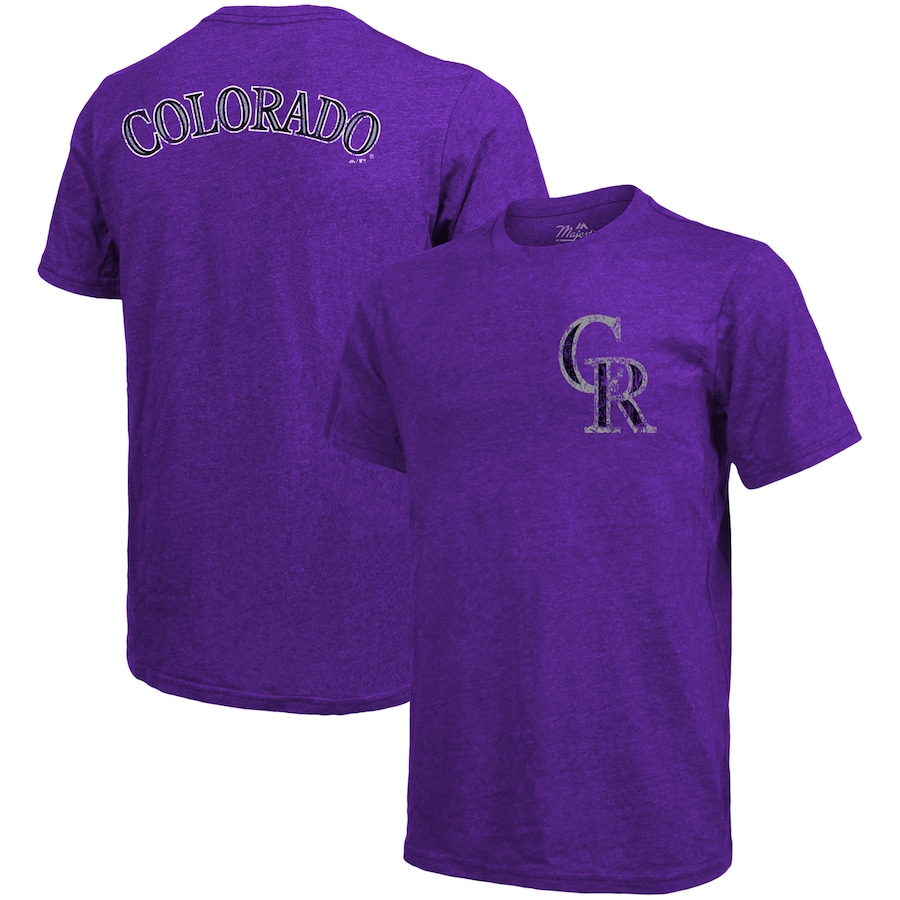 Men's Colorado Rockies Majestic Threads Purple Throwback Logo Tri-Blend T-Shirt Men's Colorado Rockies Majestic Threads Purple Throwback Logo Tri-Blend T-Shirt