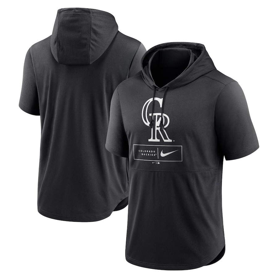 Men's Colorado Rockies Nike Black Logo Lockup Performance Short-Sleeved Pullover Hoodie Men's Colorado Rockies Nike Black Logo Lockup Performance Short-Sleeved Pullover Hoodie