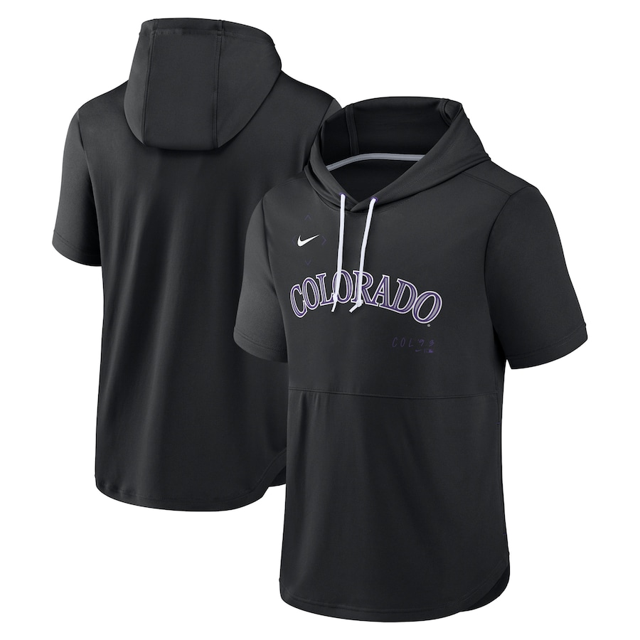 Men's Colorado Rockies Nike Black Springer Short Sleeve Team Pullover Hoodie Men's Colorado Rockies Nike Black Springer Short Sleeve Team Pullover Hoodie