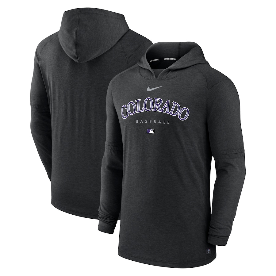 Men's Colorado Rockies Nike Heather Black Authentic Collection Early Work Tri-Blend Performance Pullover Hoodie Men's Colorado Rockies Nike Heather Black Authentic Collection Early Work Tri-Blend Performance Pullover Hoodie
