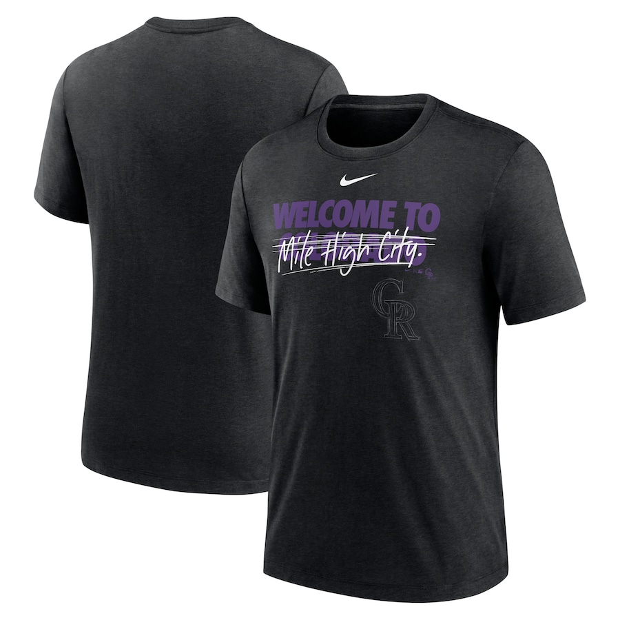 Men's Colorado Rockies Nike Heather Black Home Spin Tri-Blend T-Shirt Men's Colorado Rockies Nike Heather Black Home Spin Tri-Blend T-Shirt