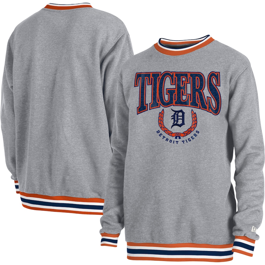 Men's Detroit Tigers  New Era Heather Gray Throwback Classic Pullover Sweatshirt