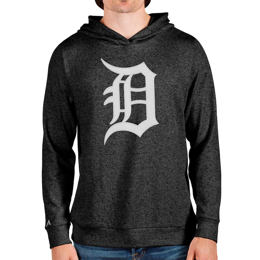 Men's Detroit Tigers Antigua Heathered Black Team Logo Absolute Pullover Hoodie