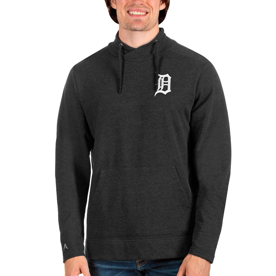 Men's Detroit Tigers Antigua Heathered Black Team Reward Pullover Sweatshirt