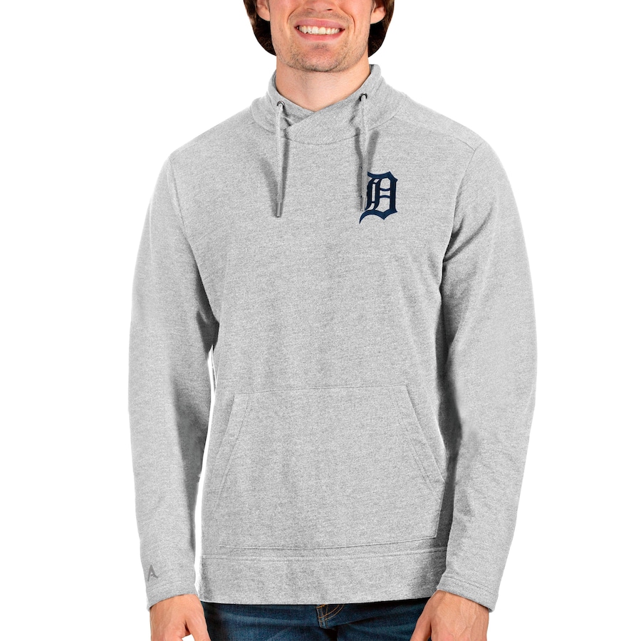 Men's Detroit Tigers Antigua Heathered Gray Team Reward Pullover Sweatshirt