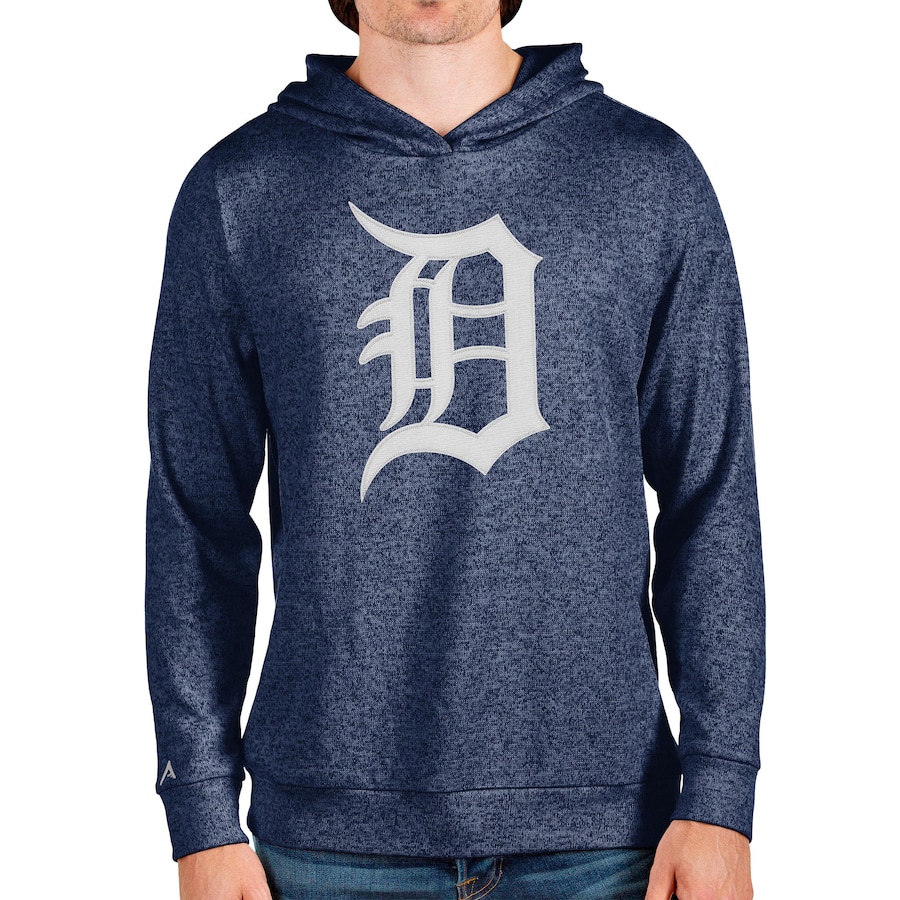 Men's Detroit Tigers Antigua Heathered Navy Team Logo Absolute Pullover Hoodie
