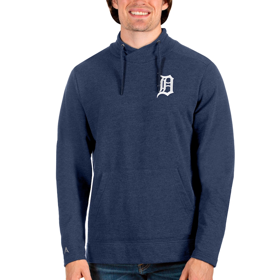 Men's Detroit Tigers Antigua Heathered Navy Team Reward Pullover Sweatshirt