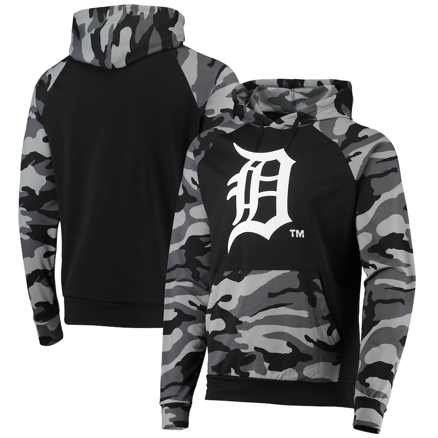 Men's Detroit Tigers FOCO Black Camo Raglan Pullover Hoodie Men's Detroit Tigers FOCO Black Camo Raglan Pullover Hoodie