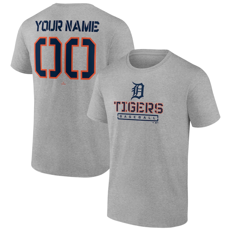 Men's Detroit Tigers Heather Gray Evanston Stencil Personalized T-Shirt