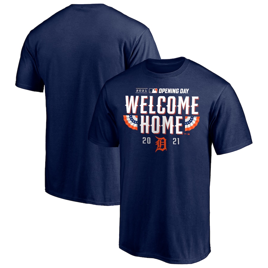 Men's Detroit Tigers Navy 2021 Opening Day T-Shirt Men's Detroit Tigers Navy 2021 Opening Day T-Shirt