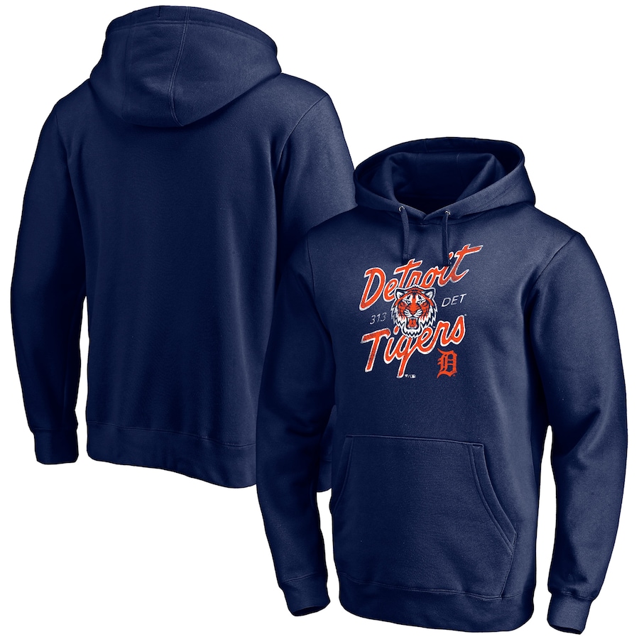 Men's Detroit Tigers Navy Hometown Roar Fitted Pullover Hoodie Men's Detroit Tigers Navy Hometown Roar Fitted Pullover Hoodie
