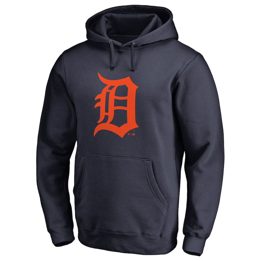 Men's Detroit Tigers Navy Official Logo Fitted Pullover Hoodie Men's Detroit Tigers Navy Official Logo Fitted Pullover Hoodie