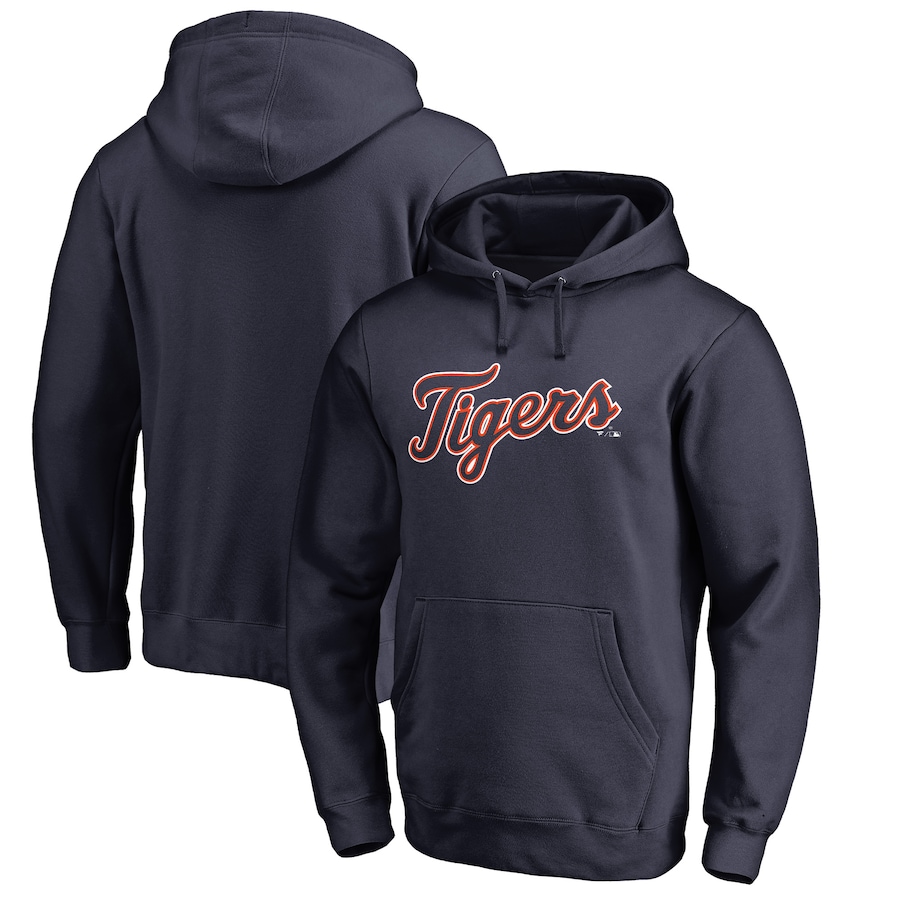 Men's Detroit Tigers Navy Official Wordmark Fitted Pullover Hoodie Men's Detroit Tigers Navy Official Wordmark Fitted Pullover Hoodie