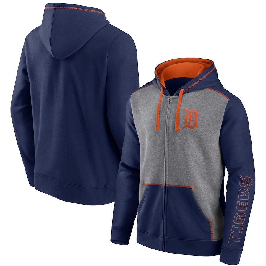 Men's Detroit Tigers Navy/Heathered Gray Expansion Team Full-Zip Hoodie Men's Detroit Tigers Navy/Heathered Gray Expansion Team Full-Zip Hoodie