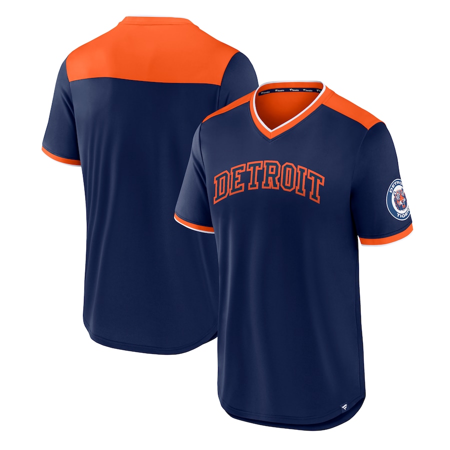 Men's Detroit Tigers Navy/Orange True Classics Walk-Off V-Neck T-Shirt Men's Detroit Tigers Navy/Orange True Classics Walk-Off V-Neck T-Shirt