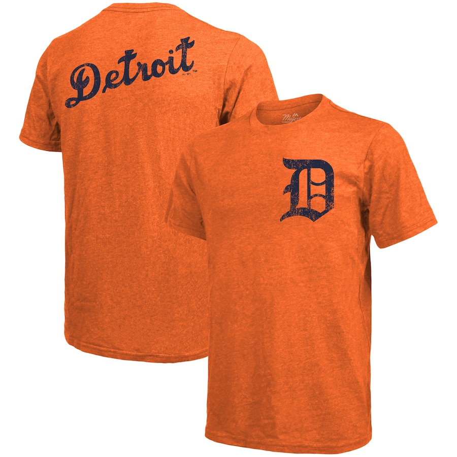 Men's Detroit Tigers Majestic Threads Orange Throwback Logo Tri-Blend T-Shirt