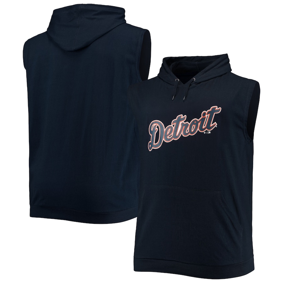 Men's Detroit Tigers Navy Jersey Muscle Sleeveless Pullover Hoodie Men's Detroit Tigers Navy Jersey Muscle Sleeveless Pullover Hoodie