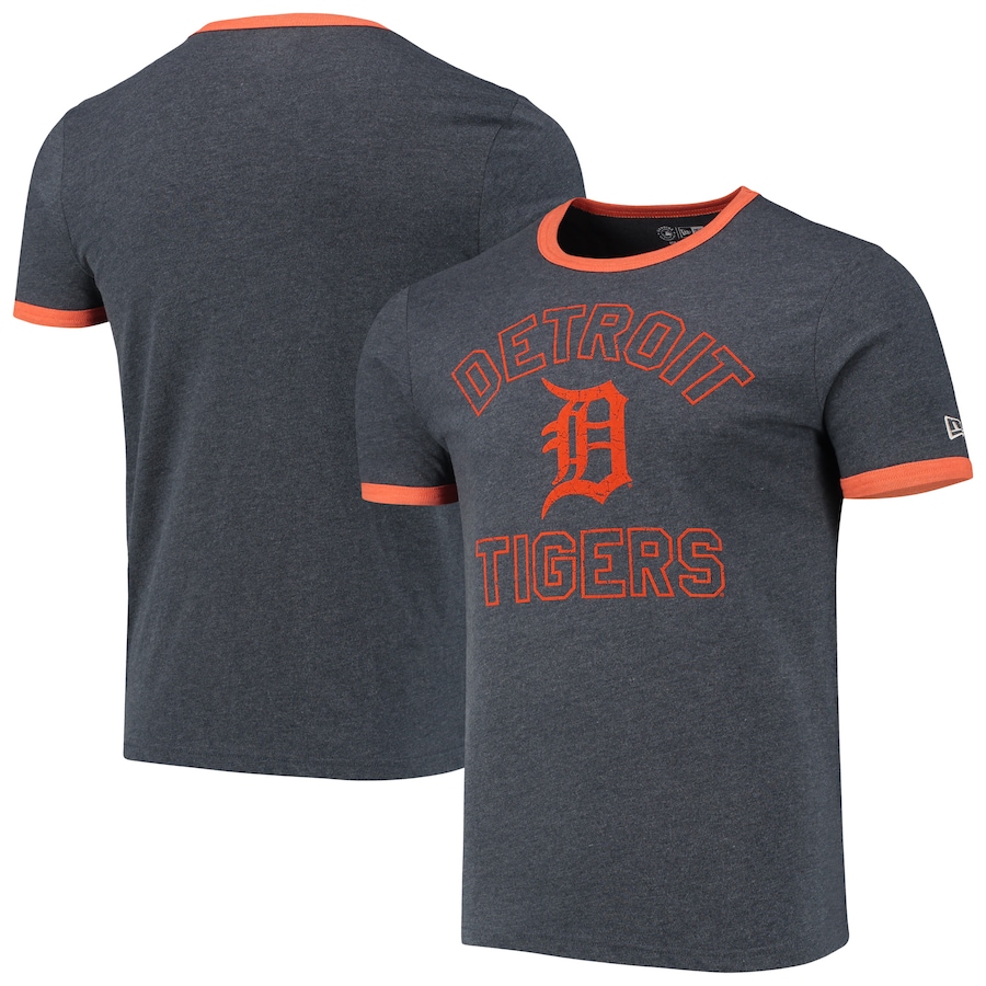 Men's Detroit Tigers New Era Heathered Navy Brushed Ringer T-Shirt
