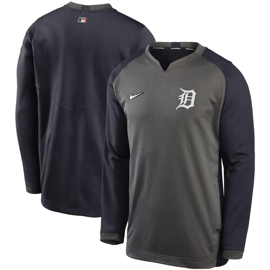 Men's Detroit Tigers Nike Charcoal/Navy Authentic Collection Thermal Crew Performance Pullover Sweatshirt Men's Detroit Tigers Nike Charcoal/Navy Authentic Collection Thermal Crew Performance Pullover Sweatshirt
