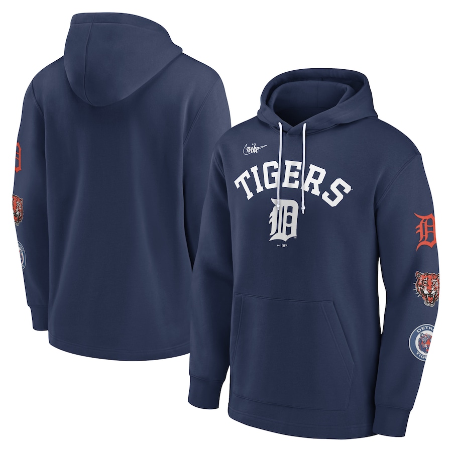 Men's Detroit Tigers Nike Navy Rewind Lefty Pullover Hoodie Men's Detroit Tigers Nike Navy Rewind Lefty Pullover Hoodie