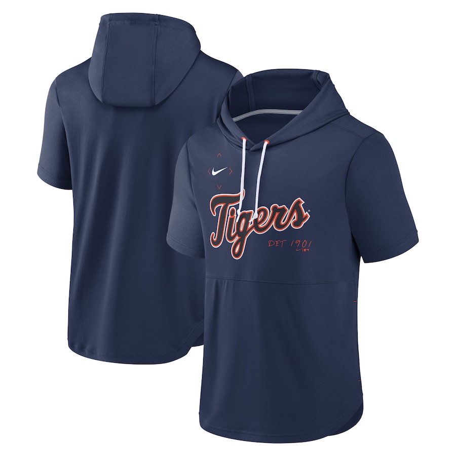 Men's Detroit Tigers Nike Navy Springer Short Sleeve Team Pullover Hoodie Men's Detroit Tigers Nike Navy Springer Short Sleeve Team Pullover Hoodie