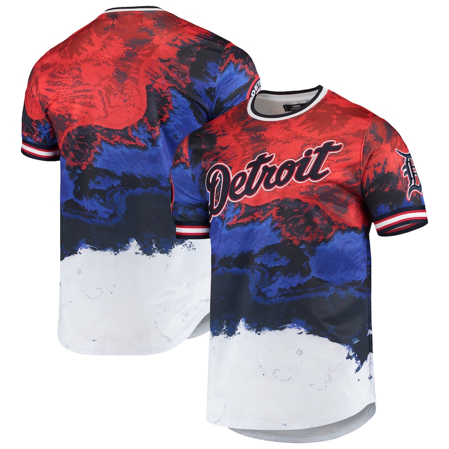 Men's Detroit Tigers Red/Royal Red White And Blue Dip Dye T-Shirt