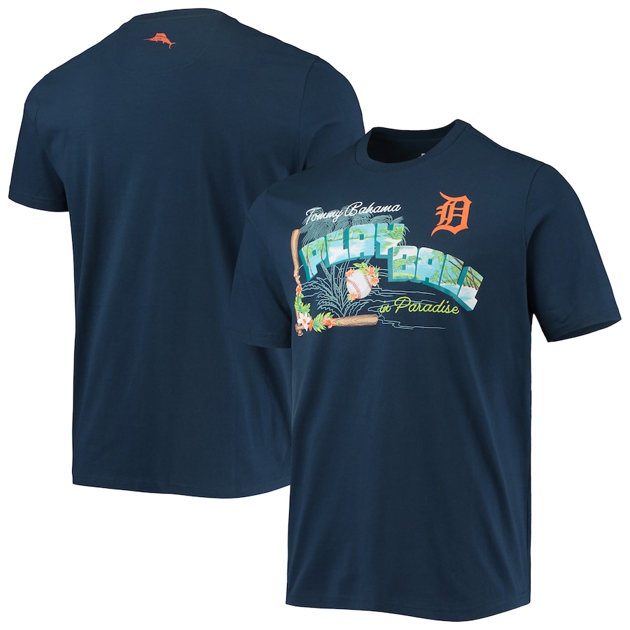 Men's Detroit Tigers Tommy Bahama Navy Play Ball T-Shirt Men's Detroit Tigers Tommy Bahama Navy Play Ball T-Shirt
